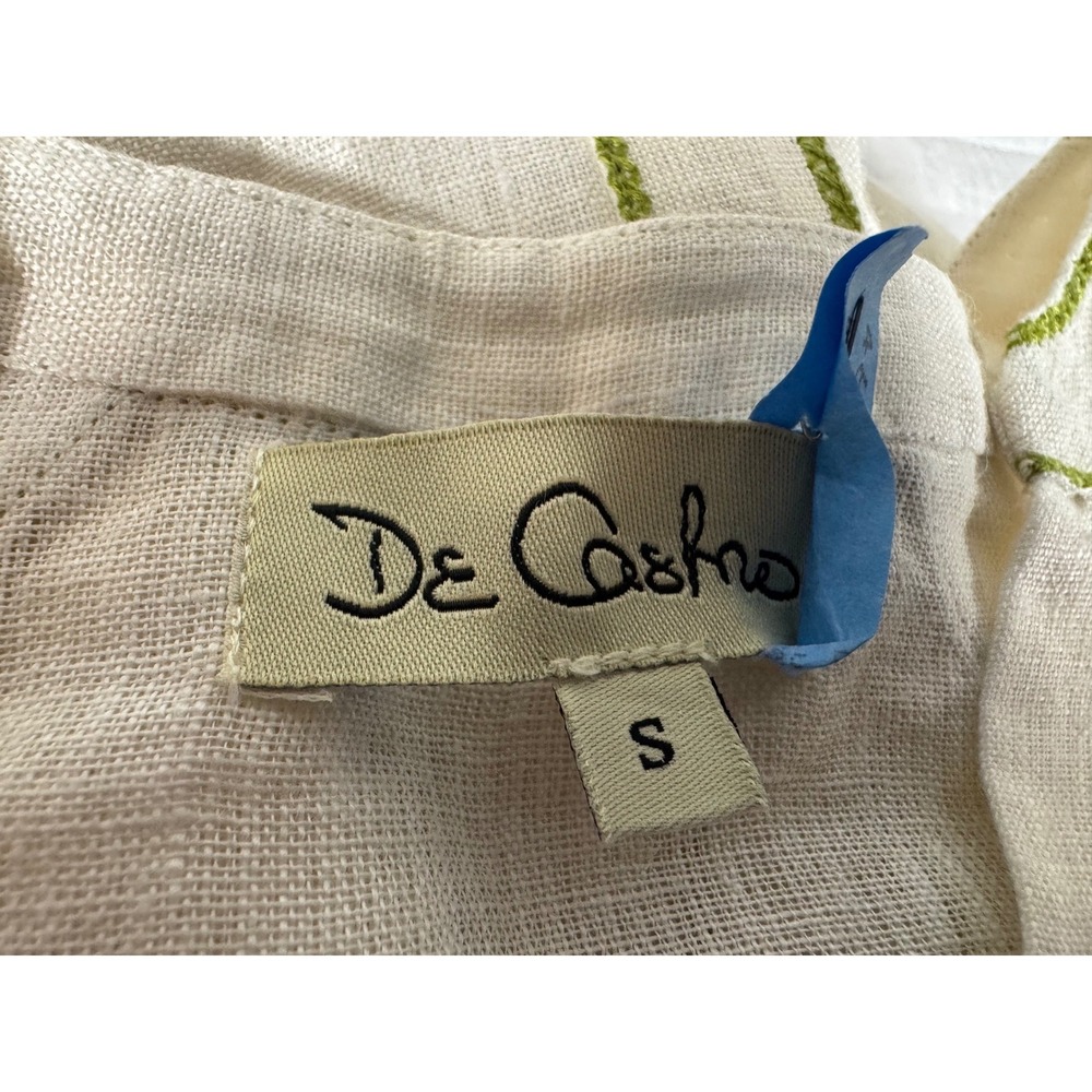 De Castro Linen Floral Embroidered Puff Sleeve Tunic Top Cream Green Small - Picture 4 of 8